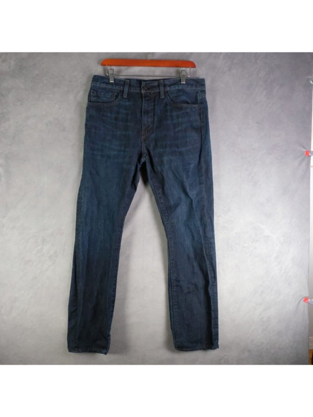 Levis Jeans Mens 34x32 Dark Blue 513 Slim Straight Cotton Whiskers